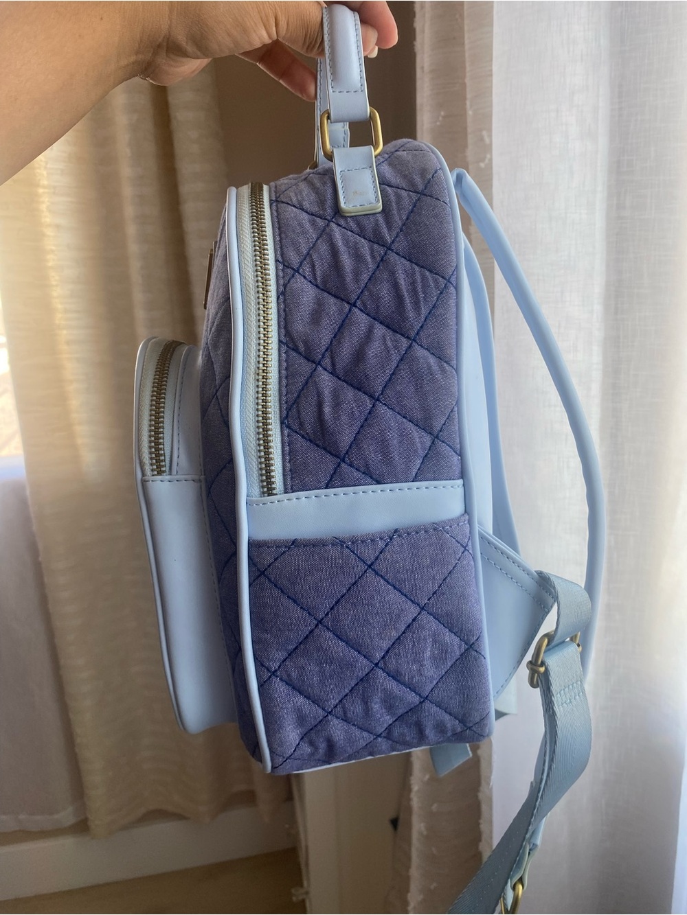 Disney x Loungefly Winnie the Pooh Quilted Mini Backpack in Light Blue - Picture 3 of 7